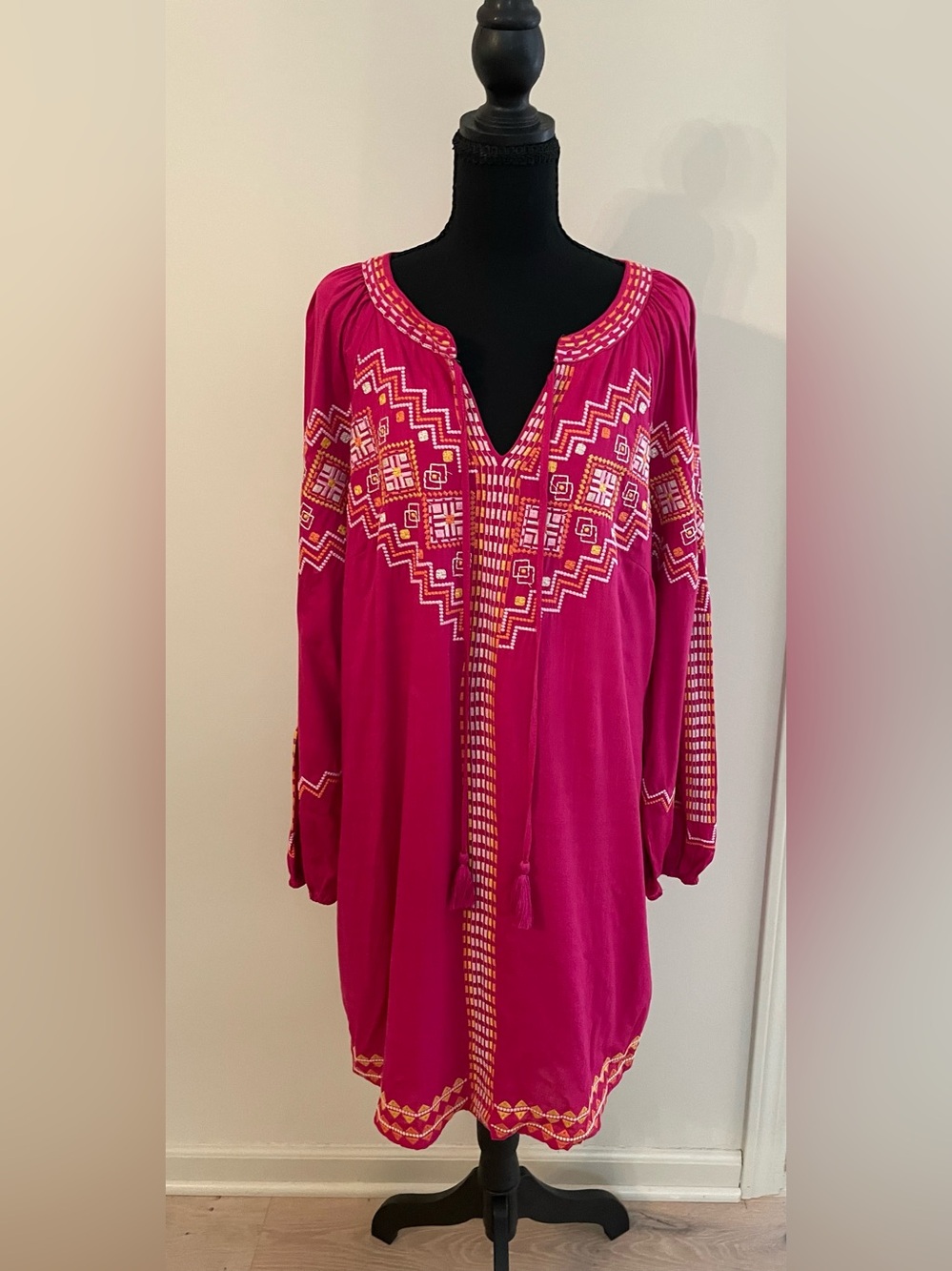 Savannah Jane Beautiful Boho Fushia Embroidered Flowy Hippie Dress